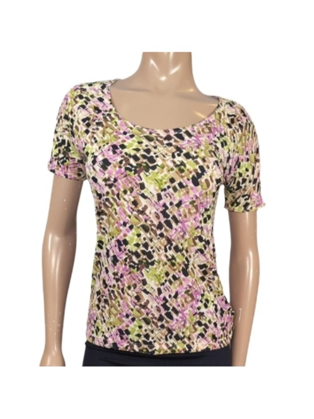 💠Liz Claiborne Spring Tshirt Womens Size Medium Green Pink Short Sleeve Top